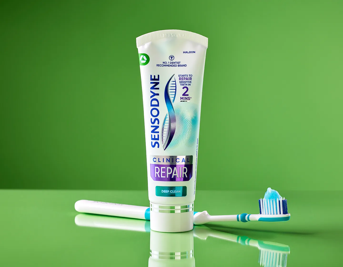 Image of Sensodyne Repair toothpaste and toothbrush